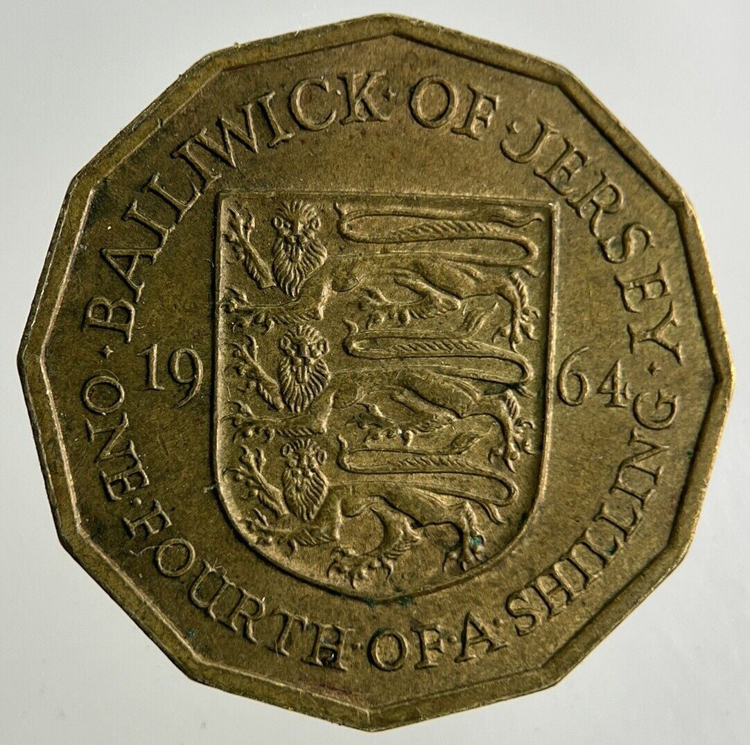 1964 Jersey 1/4 One Fourth Of A Shilling Coin | Fine Collectable Grade