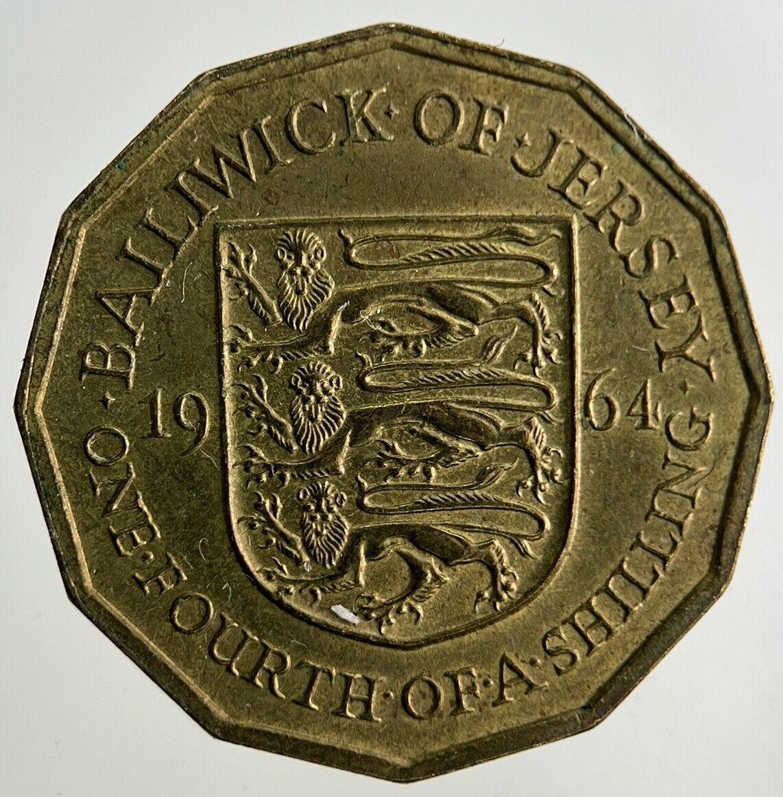 1964 Jersey 1/4 One Fourth Of A Shilling Coin | Fine Collectable Grade