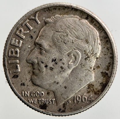 1964-D US USA Roosevelt One Dime Silver Coin | Fine Collectable Grade