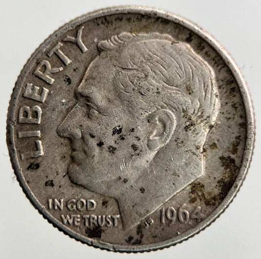 1964-D US USA Roosevelt One Dime Silver Coin | Fine Collectable Grade
