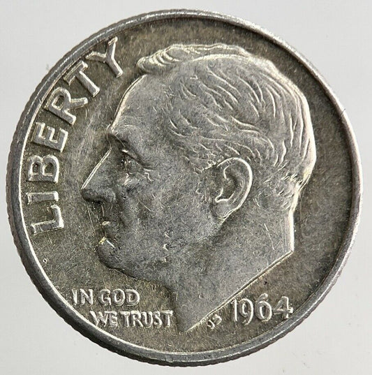 1964-D US USA Roosevelt One Dime Silver Coin | Fine Collectable Grade