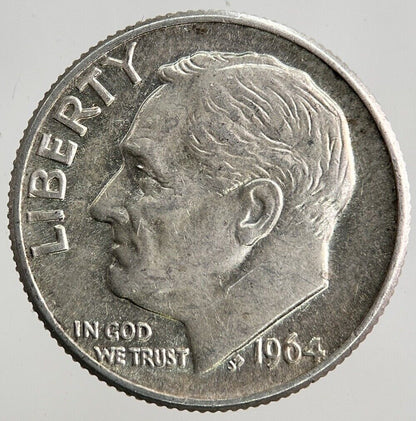 1964-D US USA Roosevelt One Dime Silver Coin | Fine Collectable Grade