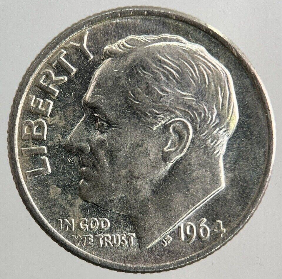 1964 US USA Roosevelt One Dime Silver Coin | Very High Grade