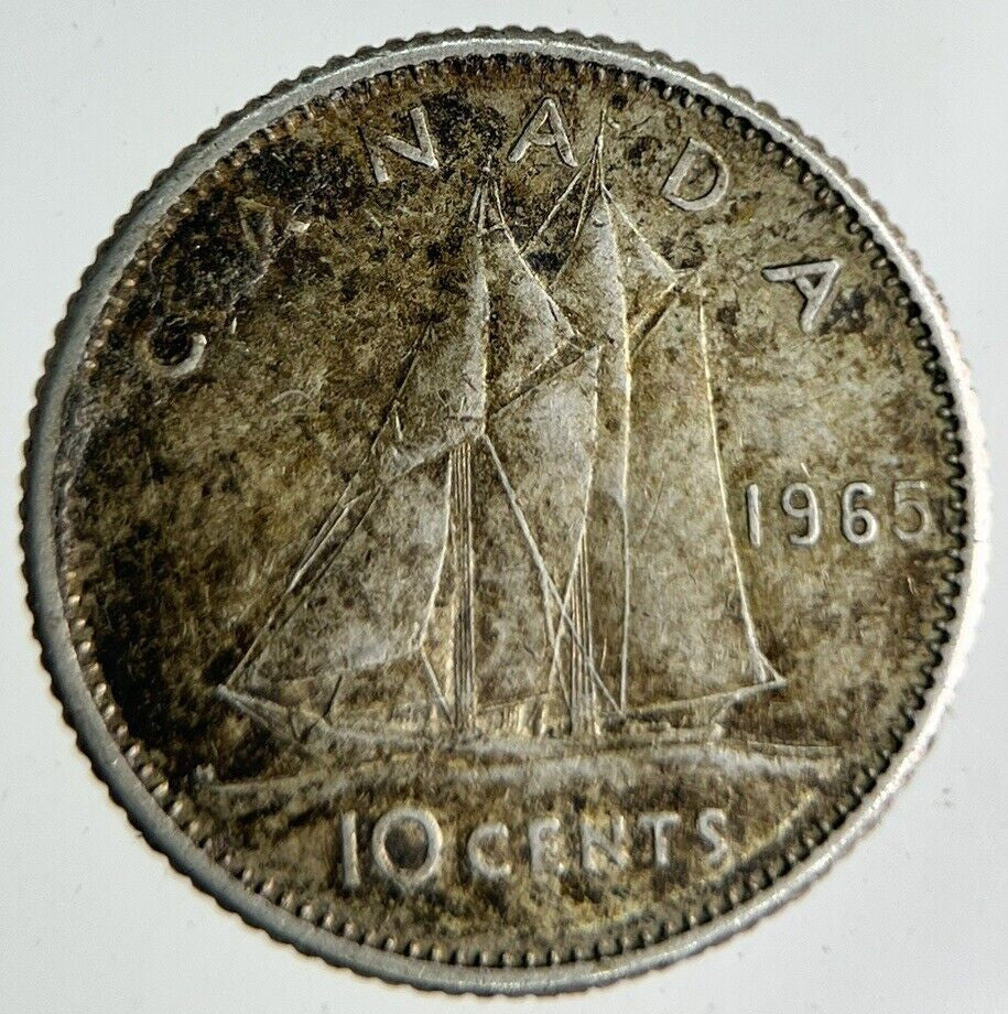 1965 Canada 10 Cents Silver Coin | Fine Collectable Grade
