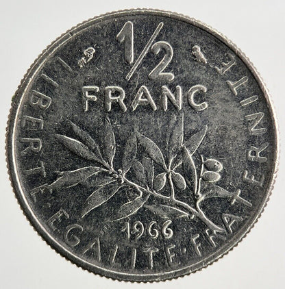 1966 France 1/2 Half Franc Coin | Very High Grade