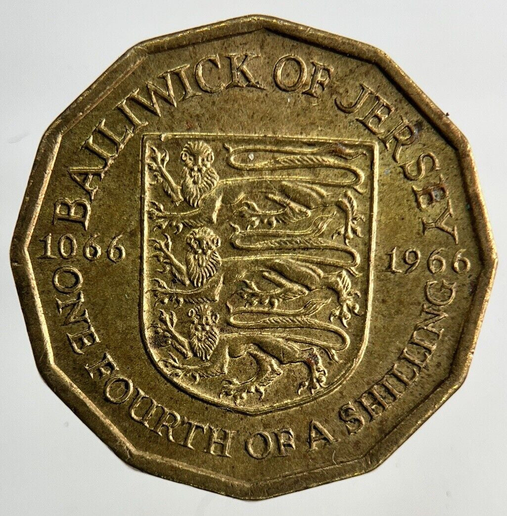 1966 Jersey Brass 1/4th One Fourth Of A Shilling Coin | Fine Collectable Grade