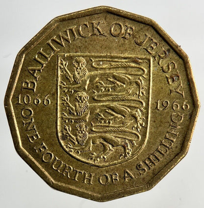 1966 Jersey Brass 1/4th One Fourth Of A Shilling Coin | Fine Collectable Grade
