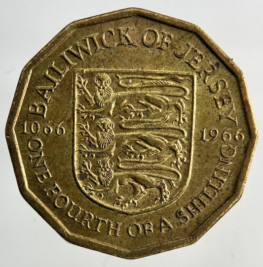 1966 Jersey Brass 1/4th One Fourth Of A Shilling Coin | Fine Collectable Grade