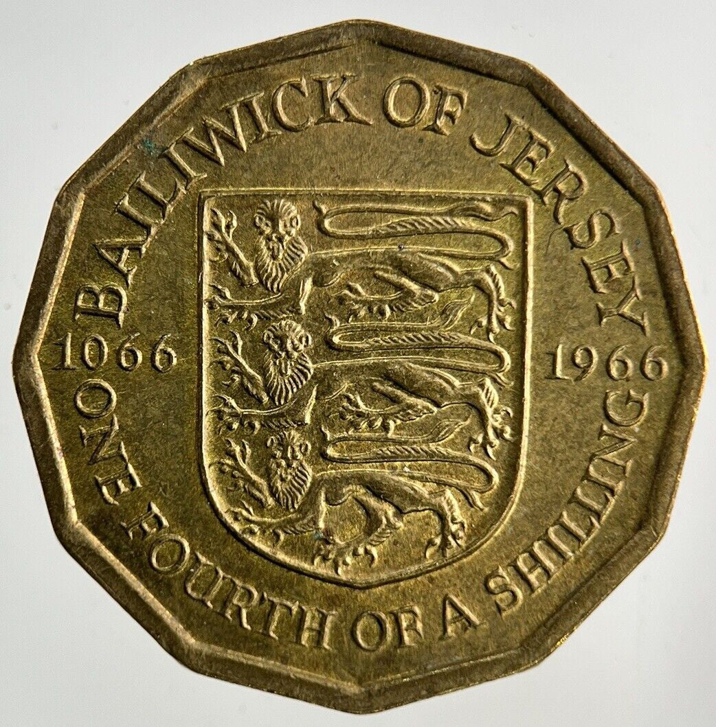 1966 Jersey Brass 1/4th One Fourth Of A Shilling Coin | Fine Collectable Grade