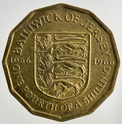 1966 Jersey Brass 1/4th One Fourth Of A Shilling Coin | Fine Collectable Grade