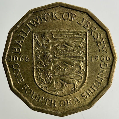 1966 Jersey 1/4 One Fourth Of A Shilling Coin | Fine Collectable Grade