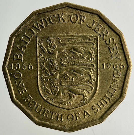 1966 Jersey 1/4 One Fourth Of A Shilling Coin | Fine Collectable Grade