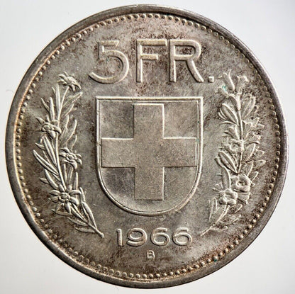 1966 Switzerland 5 Five Francs Silver Coin | Very High Grade | a3662