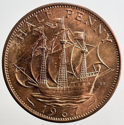 1967 Elizabeth II Half-Penny Rough Water Coin | UNC Uncirculated | a3385