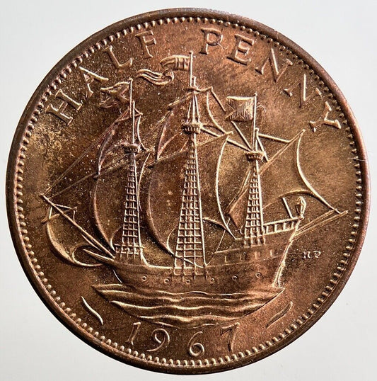 1967 Elizabeth II Half-Penny Rough Water Coin | UNC Uncirculated | a3385