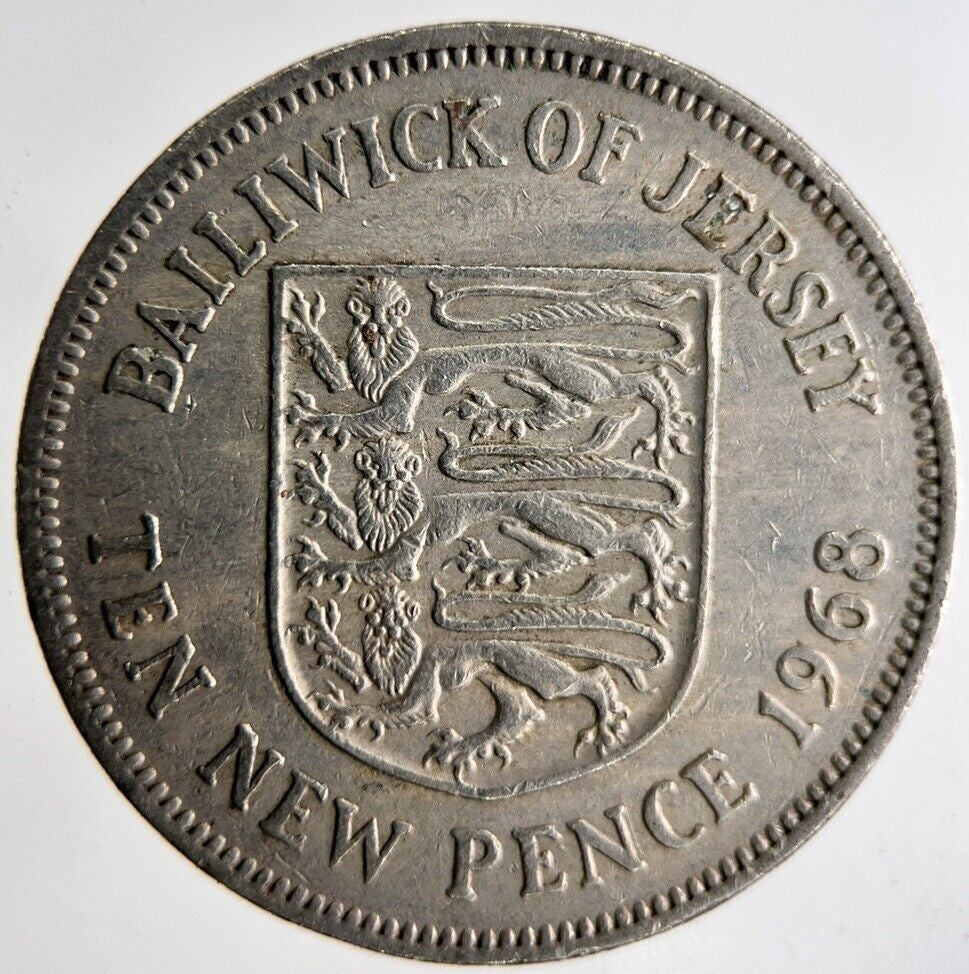 1968 Bailiwick Of Jersey 10p Ten 10 Pence Coin | Fine Collectable Grade