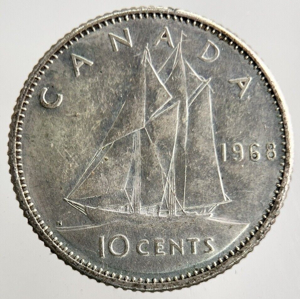1968 Canada 10 Cents Silver Coin | Fine Collectable Grade