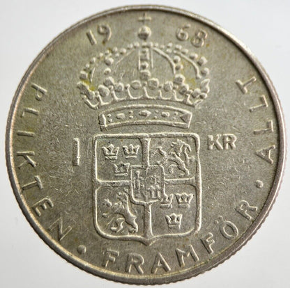 1968 Sweden 1 One Krona Silver Coin | Fine Collectable Grade | a8931