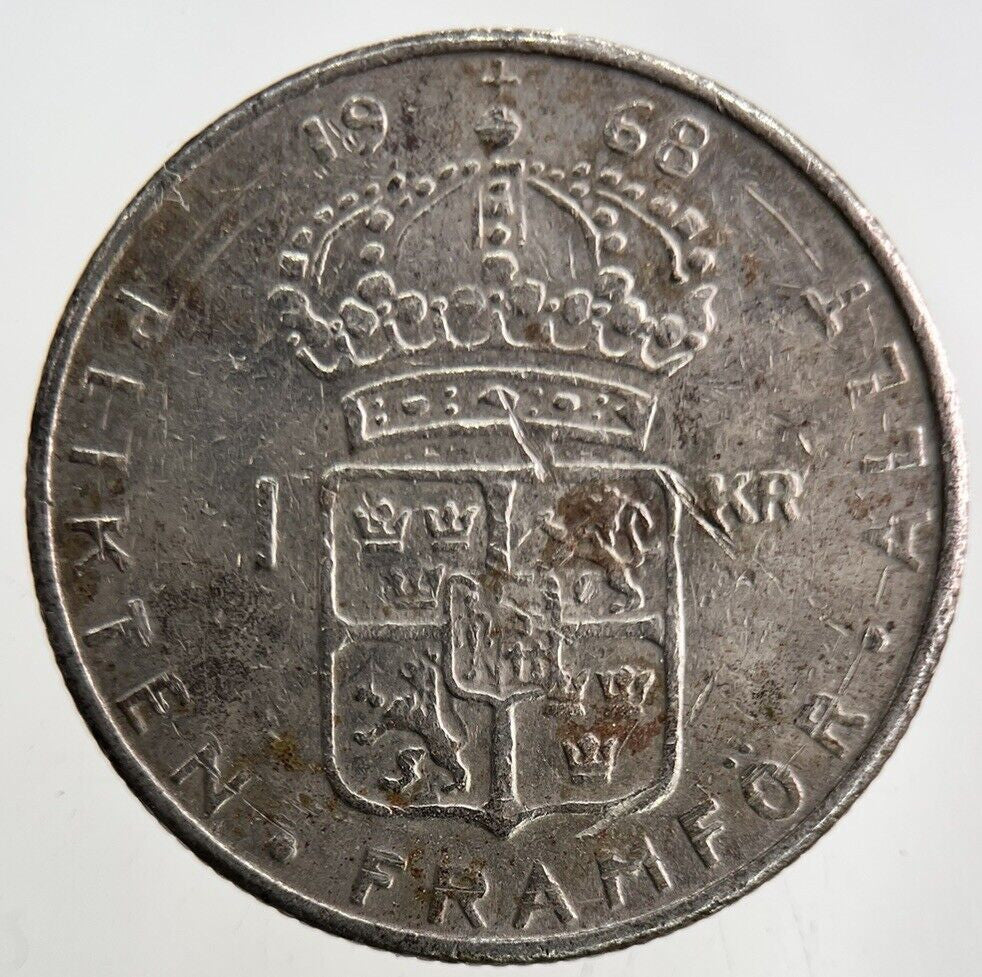 1968 Sweden 1 Krona Silver Coin | Fine Collectable Grade