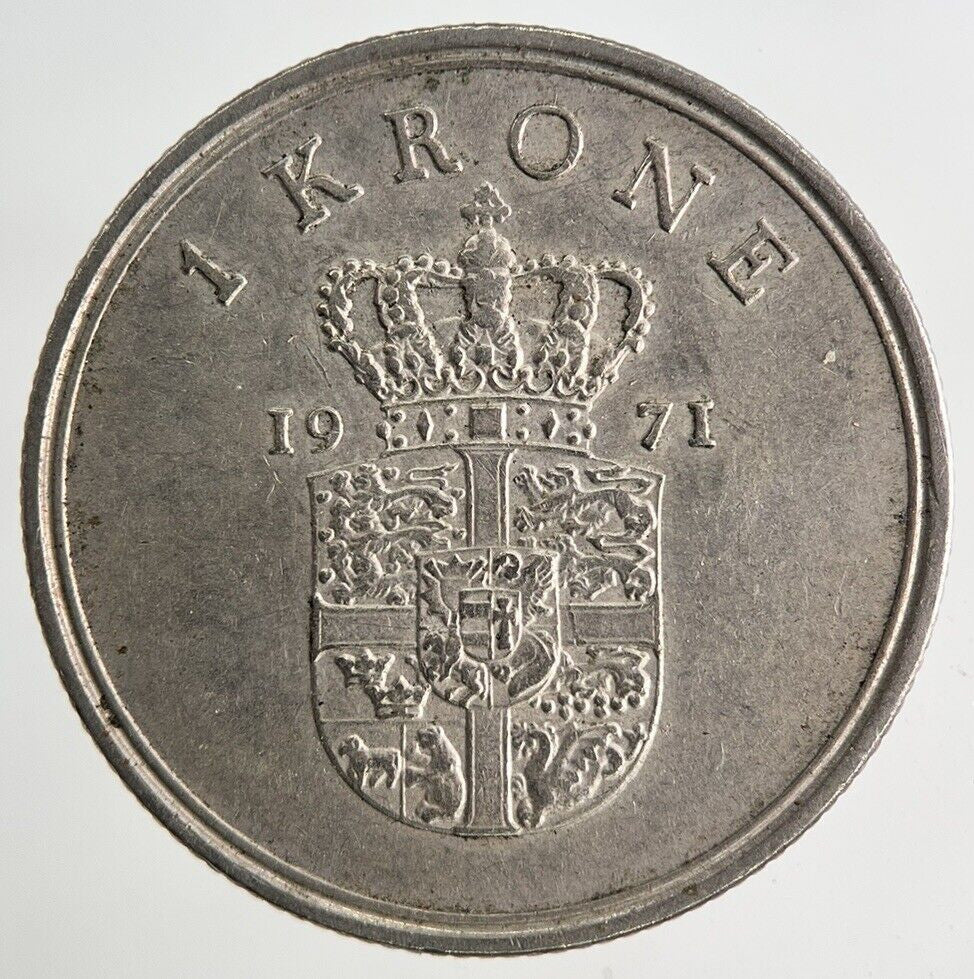 1971 Denmark 1 Kroner Krone Coin | Fine Collectable Grade