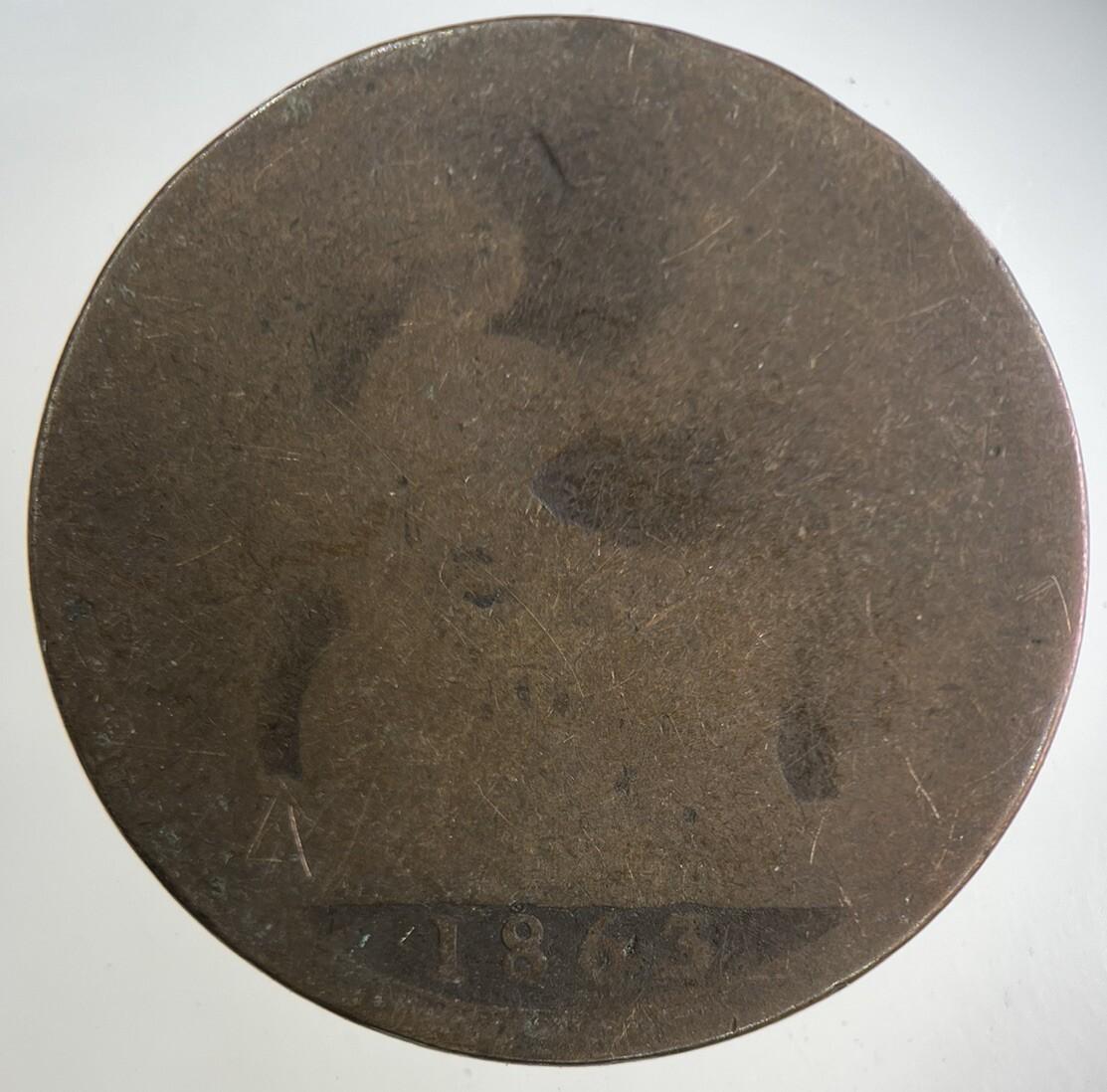 1863 Victoria One Penny Coin | Fair Grade