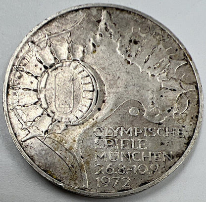 1972-F Germany 10 Marks Olympics Silver Coin | Fine Collectable Grade | a161