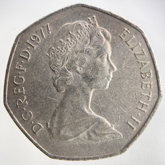 1977 Elizabeth II 2nd 50p Fifty-Pence Coin | Fine Collectable Grade