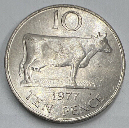 1977 Guernsey 10p 10 Pence Coin | Fine Collectable Grade | a1491