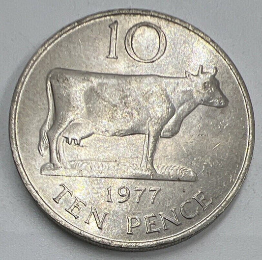 1977 Guernsey 10p 10 Pence Coin | Fine Collectable Grade | a1491