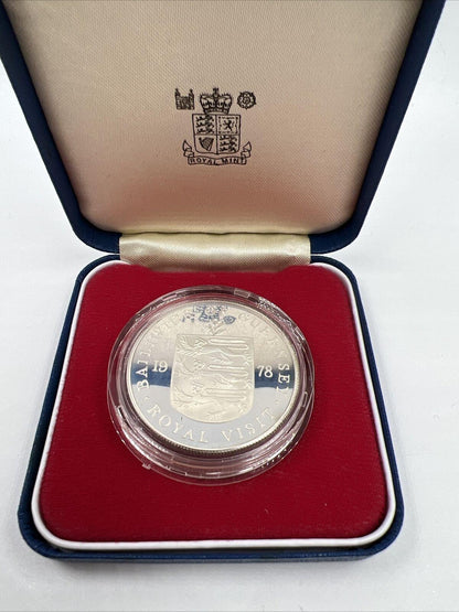 1978 Bailiwick Of Guernsey Royal Visit Proof 1oz Sterling Silver Coin