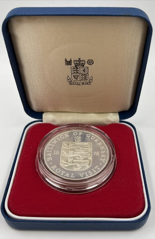 1978 Bailiwick Of Guernsey Royal Visit Proof 1oz Sterling Silver Coin | a90363