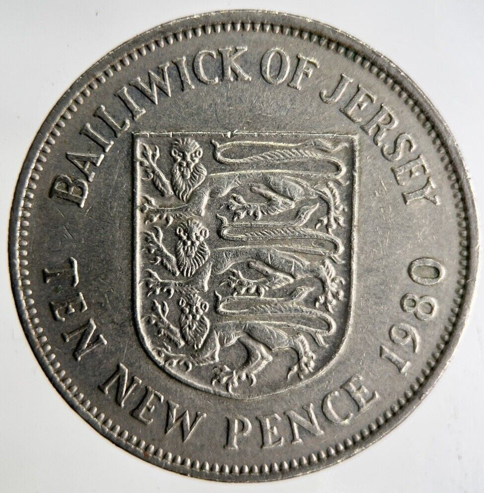 1980 Bailiwick Of Jersey 10p Ten 10 Pence Coin | Fine Collectable Grade