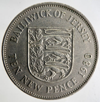 1980 Bailiwick Of Jersey 10p Ten 10 Pence Coin | Fine Collectable Grade