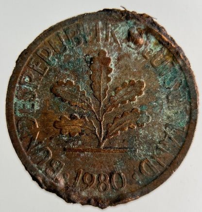 1980 Germany 1 Pfennig Coin | Fine Collectable Grade