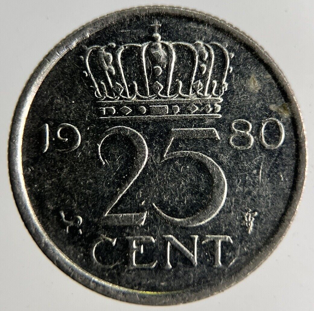 1980 Netherlands 25 Cents Coin | Fine Collectable Grade