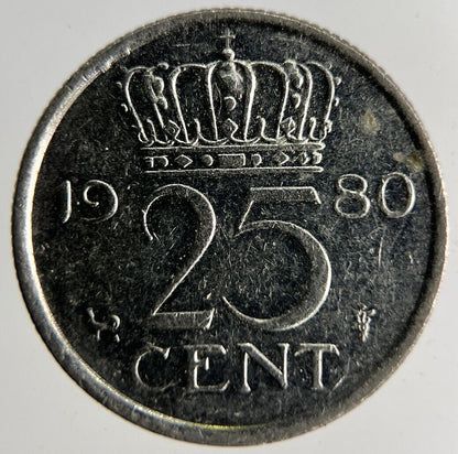 1980 Netherlands 25 Cents Coin | Fine Collectable Grade