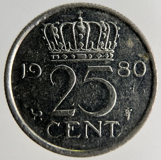 1980 Netherlands 25 Cents Coin | Fine Collectable Grade