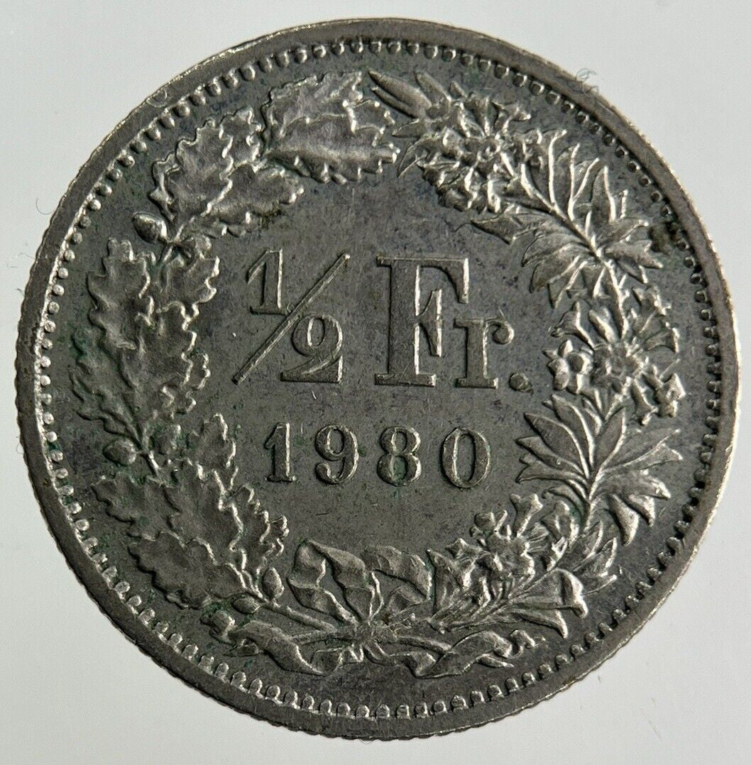 1980 Switzerland Swiss 1/2 Half Franc Coin | Fine Collectable Grade