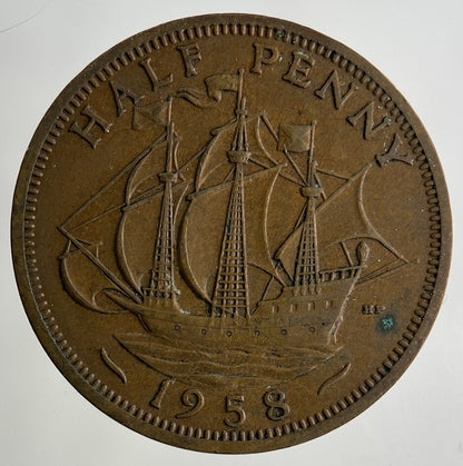 1958 Elizabeth II 2nd Half-Penny Coin | Fine Collectable Grade