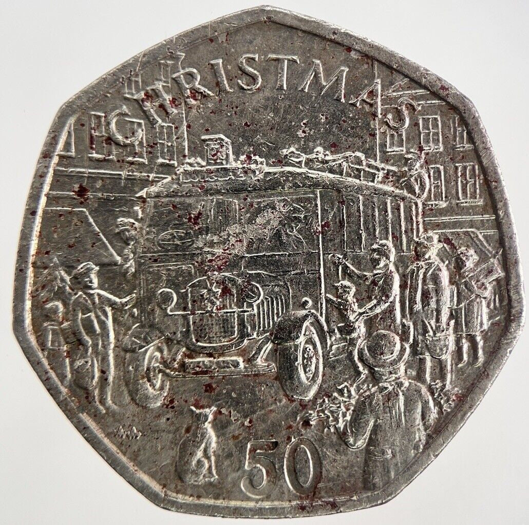 1987 Isle of Man Christmas Bus 50p Fifty Pence Coin | Fine Collectable Grade