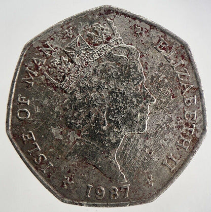 1987 Isle of Man Christmas Bus 50p Fifty Pence Coin | Fine Collectable Grade