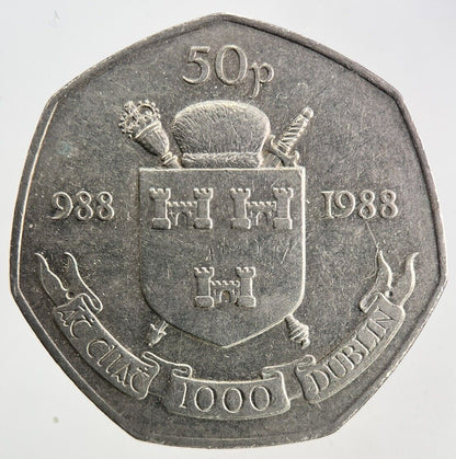 1988 Irish 50p Fifty-Pence Dublin Millennium Coin | Very High Grade