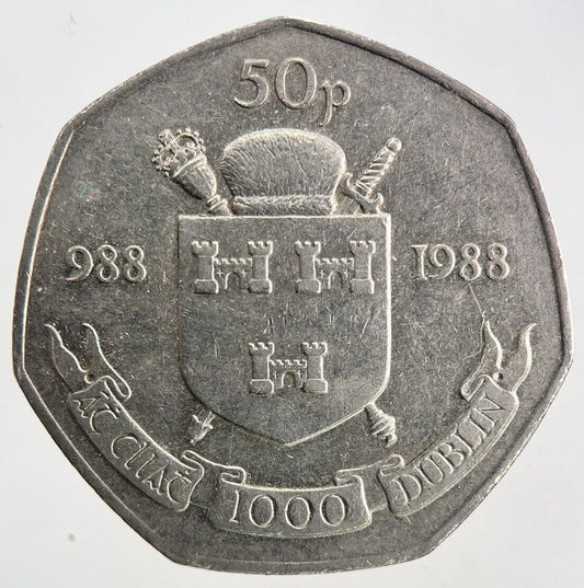 1988 Irish 50p Fifty-Pence Dublin Millennium Coin | Very High Grade