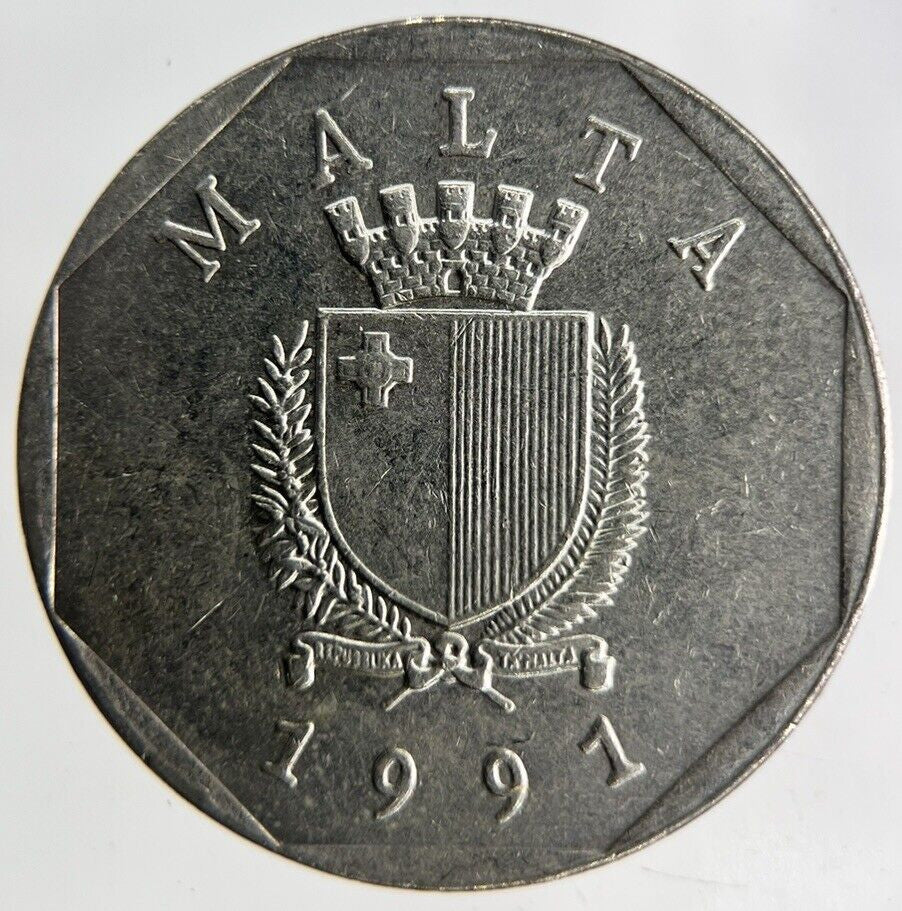 1991 Malta 50 Cents Coin | Fine Collectable Grade