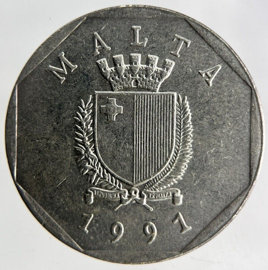 1991 Malta 50 Cents Coin | Fine Collectable Grade