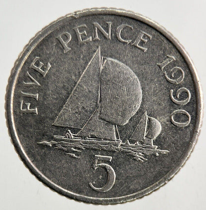 1990 Guernsey 5p Five-Pence Coin | Fine Collectable Grade