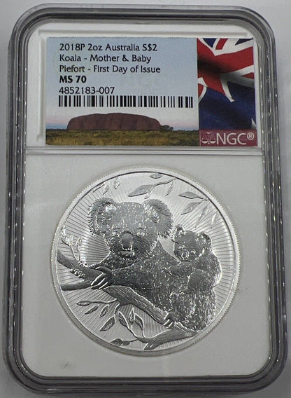 2018 Australia Koala MS-70 2oz Silver Coin | Comes Slabbed | a90382