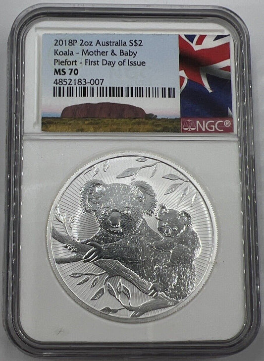 2018 Australia Koala MS-70 2oz Silver Coin | Comes Slabbed | a90382