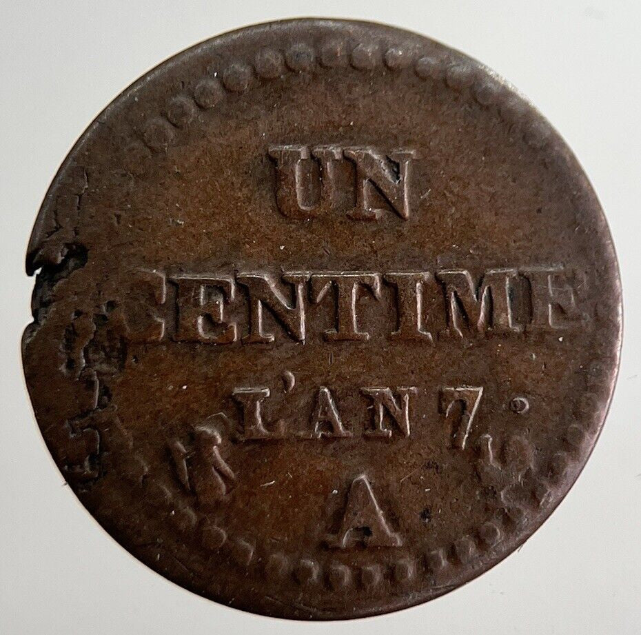 France Republic 1 Un Centime Cent Lan 7 Coin | Fine Collectable Grade