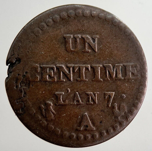 France Republic 1 Un Centime Cent Lan 7 Coin | Fine Collectable Grade
